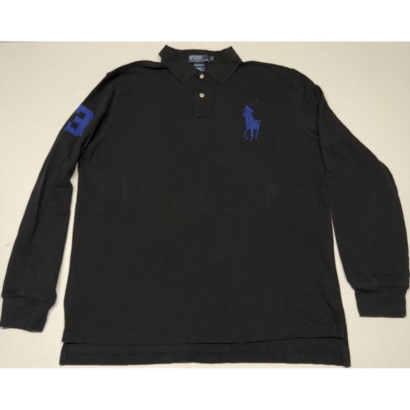 Polo Ralph Lauren Other - Polo Ralph Lauren Big Pony Long Sleeve Polo Shirt‎ Black With Blue Pony Men's XL
